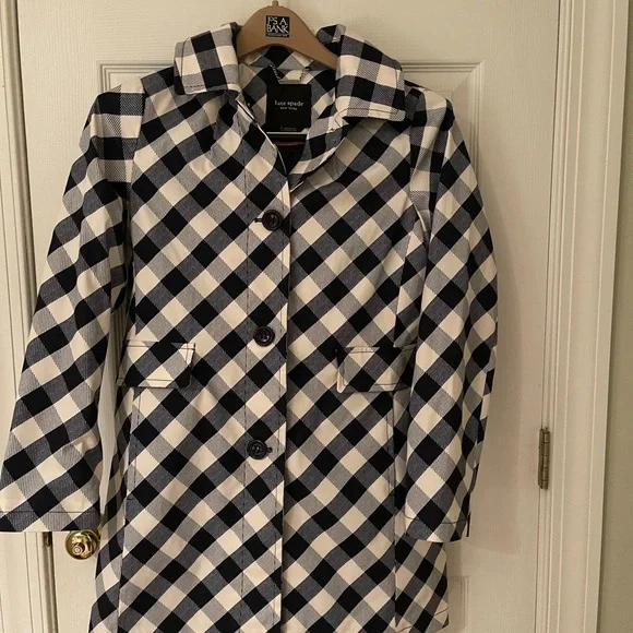 Kate Spade New York Navy and White Plaid Rain Coat - Picture 1 of 11